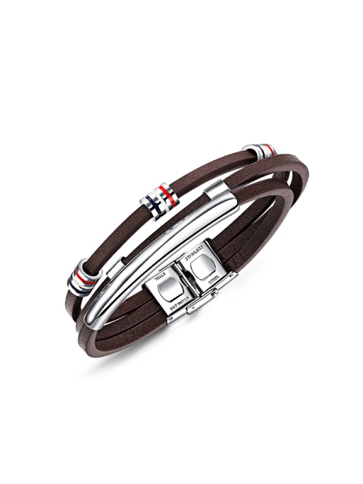 Open Sky Fashion Multi-band Titanium Artificial Leather Men Bracelet 0