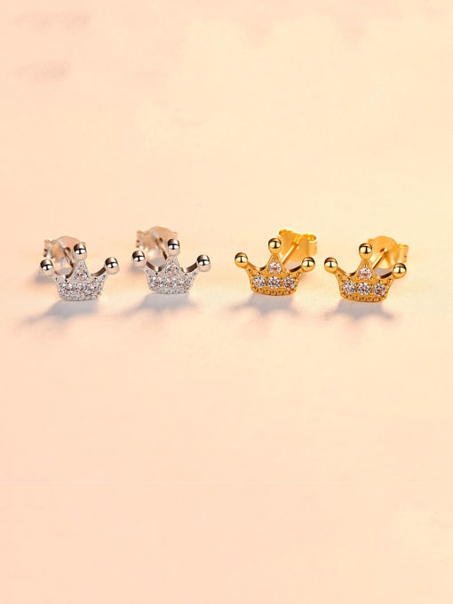 CCUI 925 Sterling Silver With  Cubic Zirconia Simplistic Crown Stud Earrings 2
