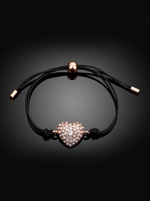 Rose Gold All-match Adjustable Heart Shaped Artificial Leather Bracelet