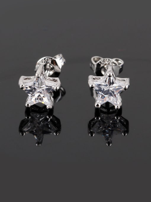 Qing Xing Five Pointed Star Zircon Nickel Free Thick Platinum Plated Ear Studs 0