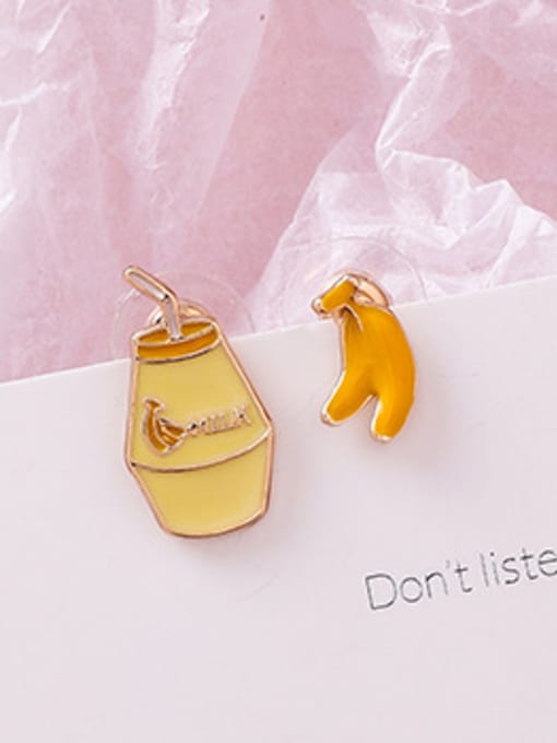 B Bananas Alloy With 18k Rose Gold Plated Cute Asymmetry  Friut Stud Earrings