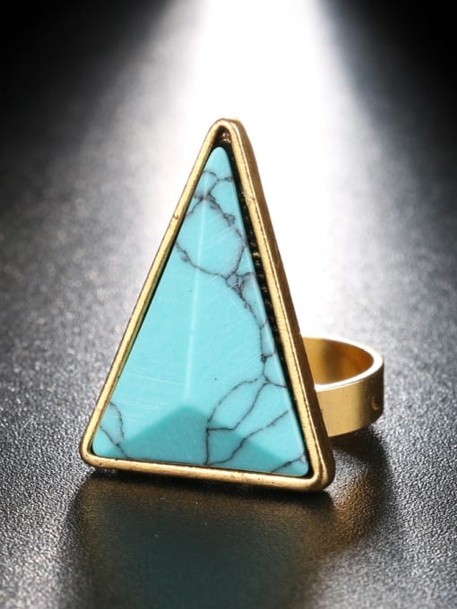 Gujin Gold Plated Triangle Turquoise stone Alloy Ring 1