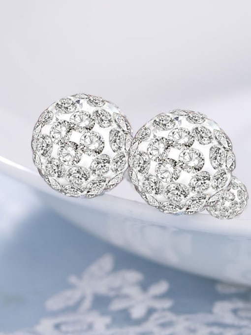 One Silver 925 Silver Ball Shaped Zircon stud Earring 2