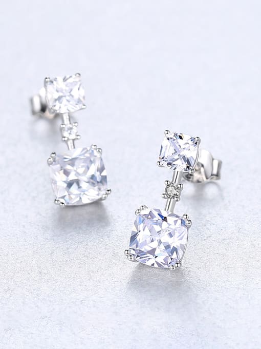 CCUI 925 Sterling Silver With Cubic Zirconia Delicate Square Stud Earrings 3