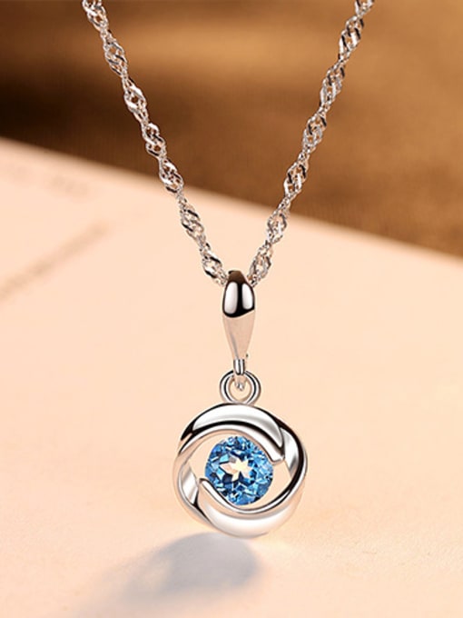 Blue 925 Sterling Silver With Fashion Round Necklaces