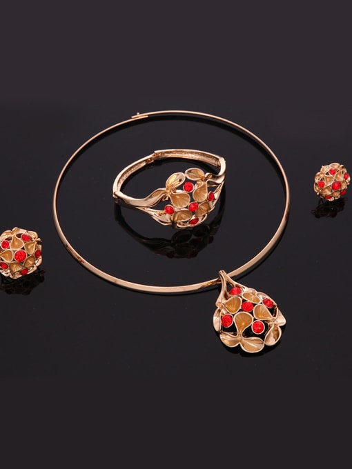 BESTIE Alloy Imitation-gold Plated Fashion Rhinestones Flower shaped Four Pieces Jewelry Set 1