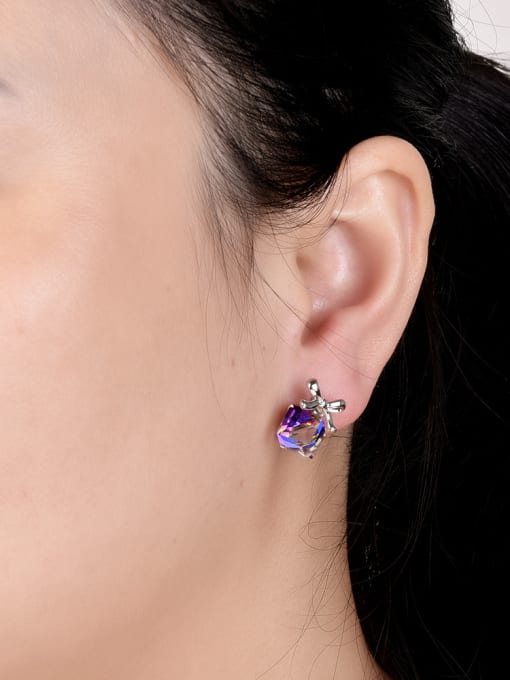 Ronaldo Charming Purple Glass Stone Stud Earrings 2