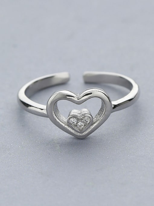 One Silver Simple Hollow Heart Tiny Zirconias 925 Silver Opening Ring 0