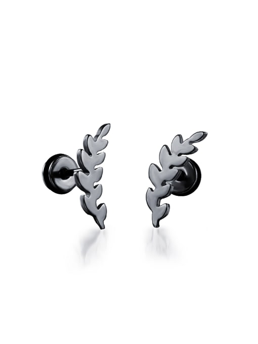 Open Sky Fashion Titanium Leaf Smooth Stud Earrings 0