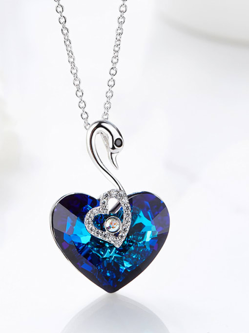 CEIDAI Fashion Heart austrian Crystal Swan Pendant Copper Necklace 2