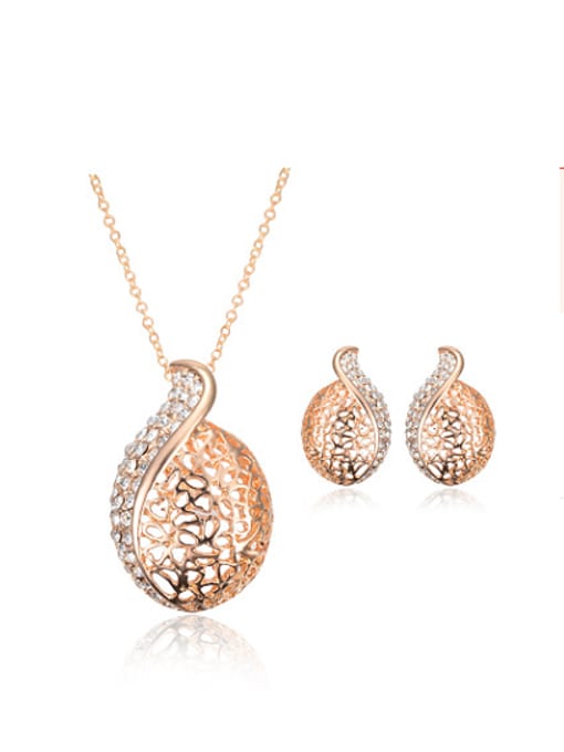 imitation-gold Alloy Imitation-gold Plated Fashion Creative Hollow Rhinestone Two Pieces Jewelry Set