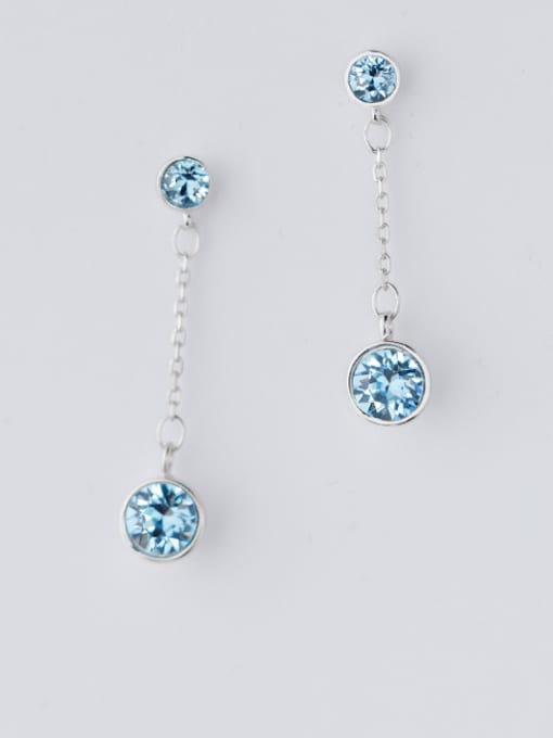 Rosh Shimmering Round Shaped Blue Zircon Silver Drop Earrings 0