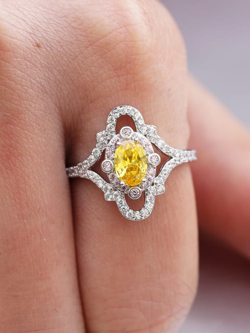 yellow Copper With White Gold Plated Delicate Oval Cubic Zirconia Engagement Rings