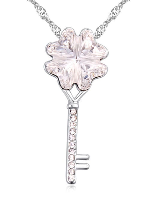 White Personalized Flowery austrian Crystal Key Pendant Alloy Necklace