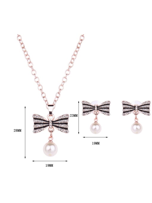 BESTIE Alloy Rose Gold Plated Fashion Artificial Pearl Bowknot Two Pieces Jewelry Set 2