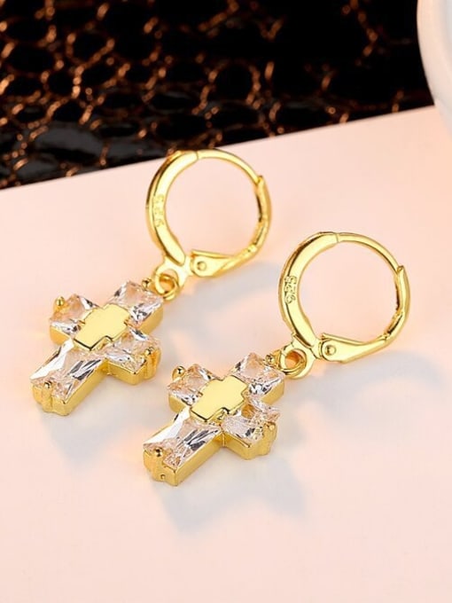 RANSSI Fashion Square Zirconias Cross Copper Earrings 1