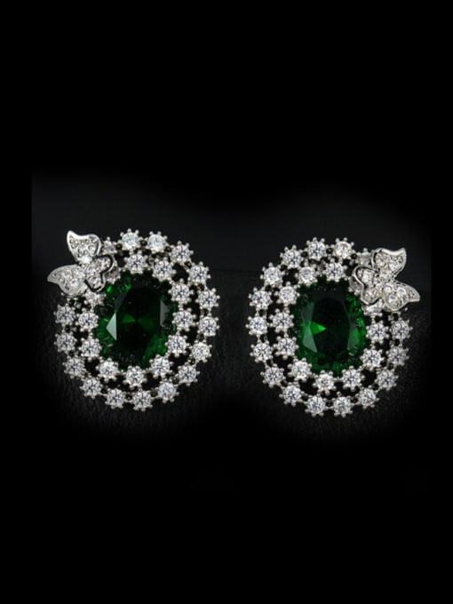 Green Exquisite AAA Zircons Stud Cluster earring