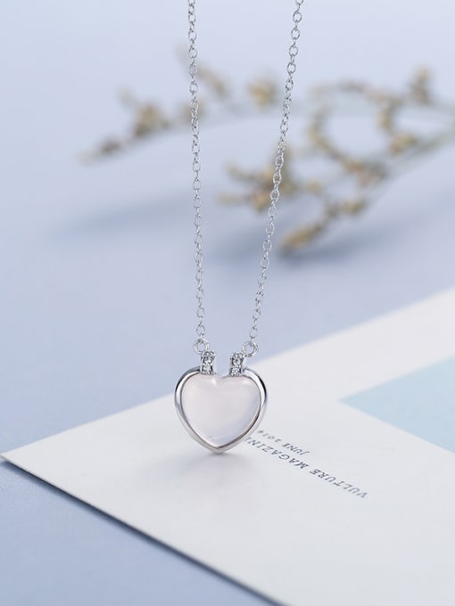 One Silver Lovely Heart Crystal Necklace 4