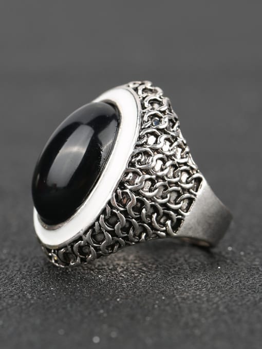 Gujin Retro style Antique Silver Plated Black Resin stone Alloy Ring 2
