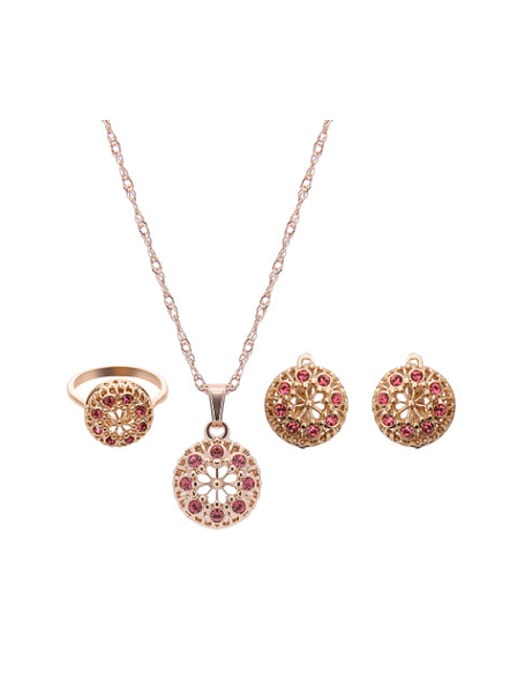 pink Alloy Imitation-gold Plated Fashion Rhinestones Hollow Two Pieces Jewelry Set