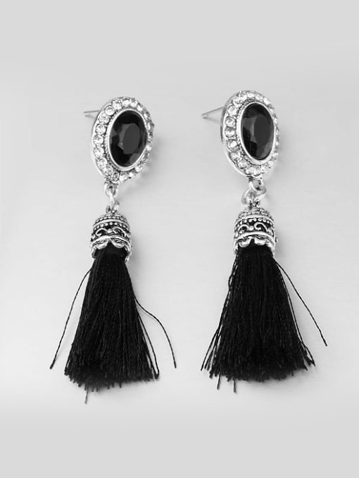 Black Ethnic style Cashmere Tassels Black Resin stone Alloy Drop Earrings