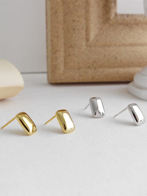DAKA 925 Sterling Silver With Glossy  Simplistic Geometric Square Stud Earrings 3