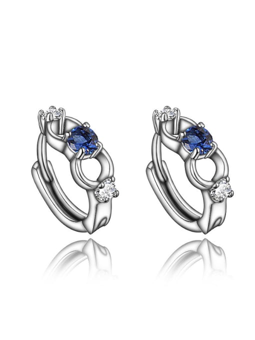 White Gold Exquisite Blue Geometric Shaped 4A Zircon Platinum Plated Clip Earrings