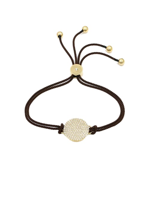 18K Gold-Brown Rope Copper With  Cubic Zirconia  Simplistic Round adjustable Bracelets