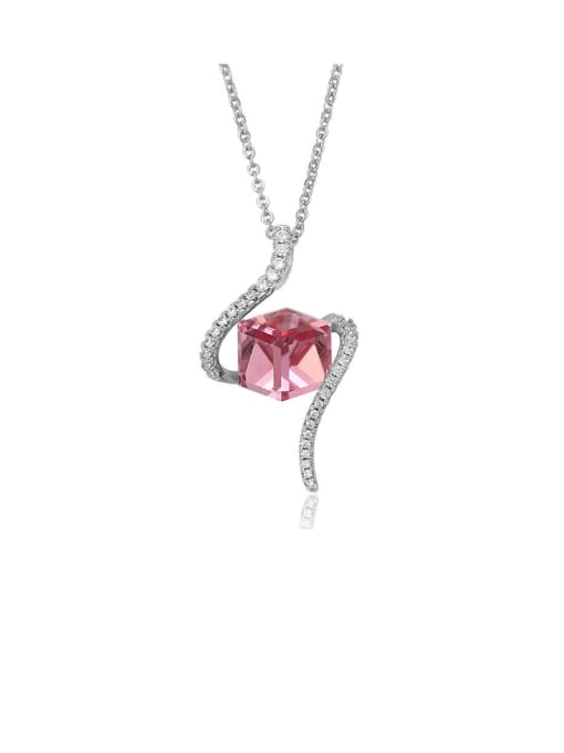 Pink Copper Alloy White Gold Plated Cube Crystal Necklace