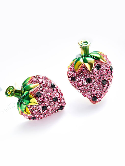CEIDAI Fashion Strawberry Shiny Zirconias Copper Stud Earrings 3