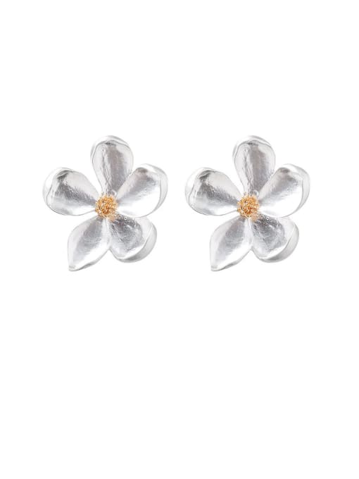 B platinum Alloy With Smooth Simplistic Flower Stud Earrings