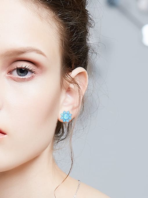 CEIDAI Fashion Little Opal stones Flowery 925 Silver Stud Earrings 1