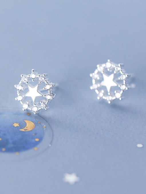 Rosh 925 Sterling Silver With Silver Plated Trendy Star Stud Earrings 2