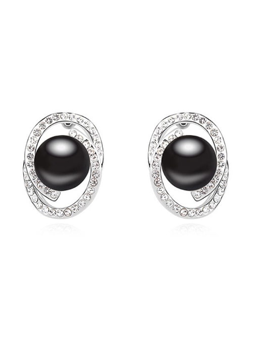 QIANZI Fashion Imitation Pearls Shiny Crystals-studded Alloy Stud Earrings 0