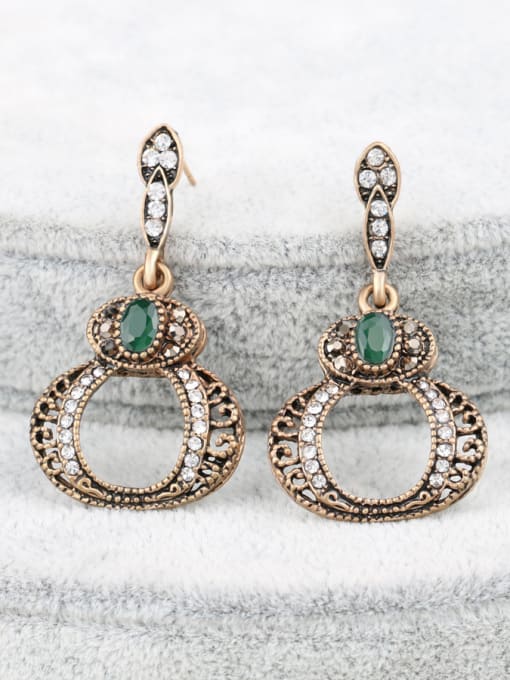 Green Retro style Personalized Resin stones White Rhinestones Alloy Hollow Earrings