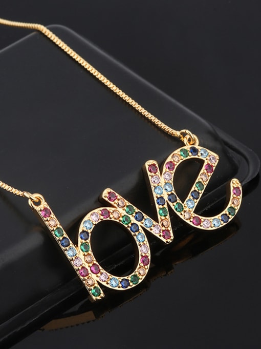 Gold Copper With Cubic Zirconia Fashion Monogrammed-LOVE Necklaces