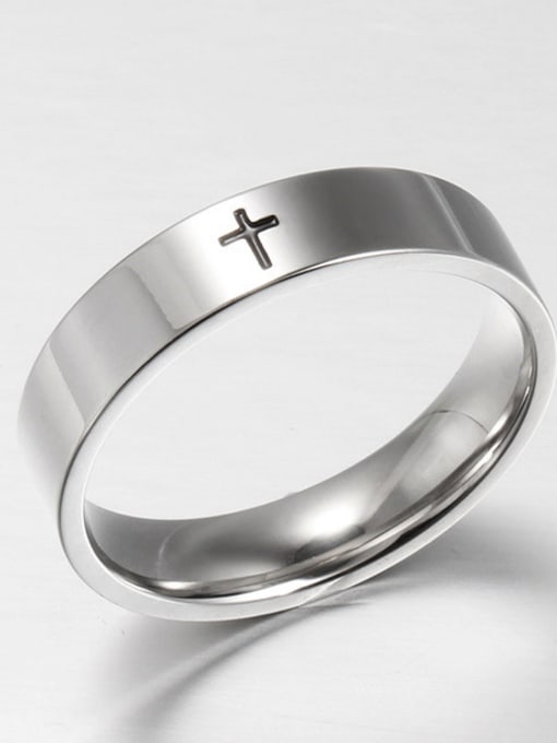 CONG Stainless Steel With White Gold Plated Simplistic Cross Band Rings 1
