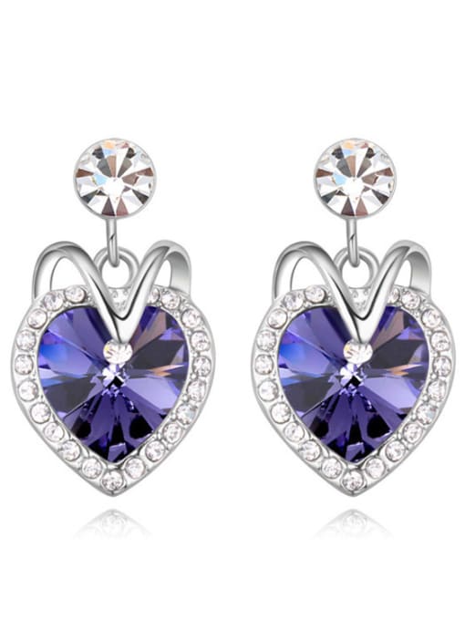 purple Fashion Heart austrian Crystals-covered Alloy Stud Earrings