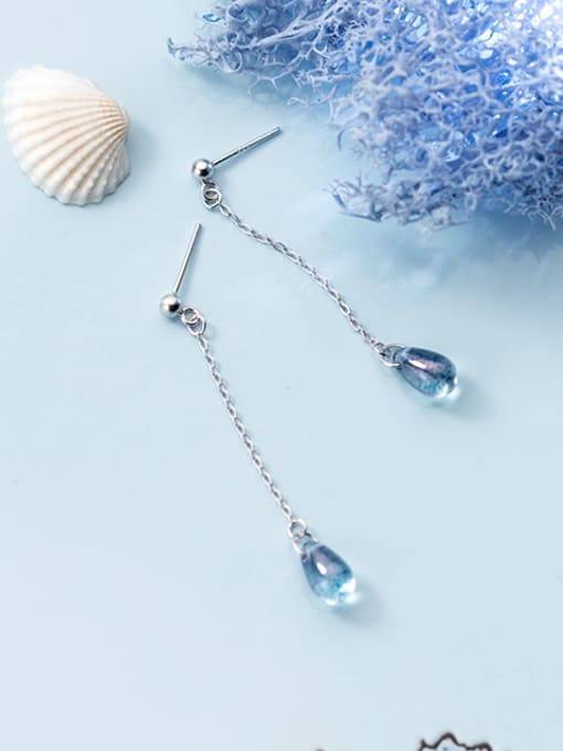 Rosh Pure silver synthetic blue glazed sweet drop long earrings 2