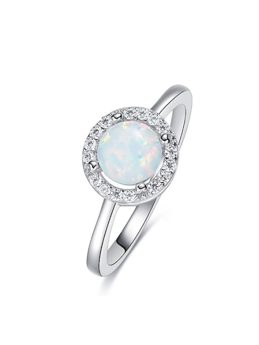 White Fashion Opal stone Tiny Zirconias 925 Silver Ring