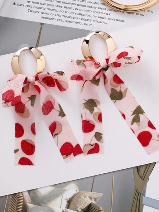 B-disc ellipse Alloy With Imitation Gold Plated Romantic Print Ribbon Bowknot Drop Earrings