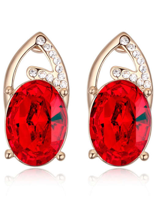 red Personalized Oval austrian Crystal-accented Alloy Stud Earrings