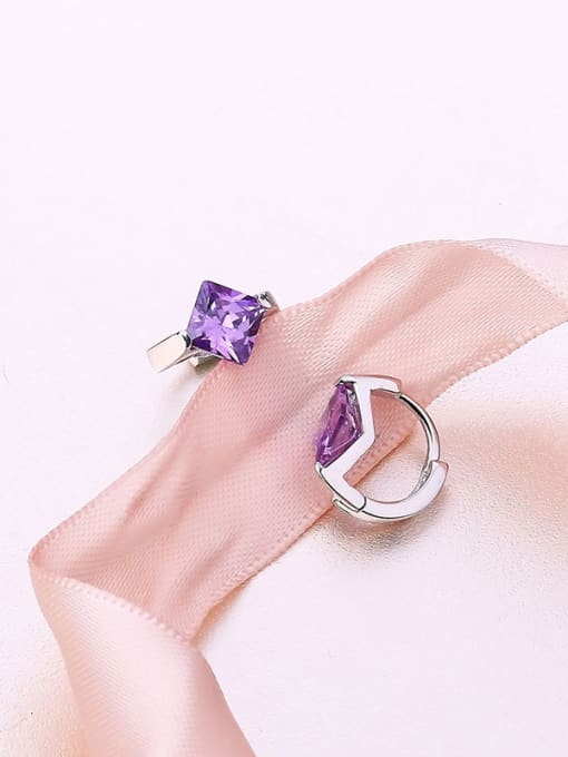 One Silver Fashion Purple Zircon Clip Earrings 1