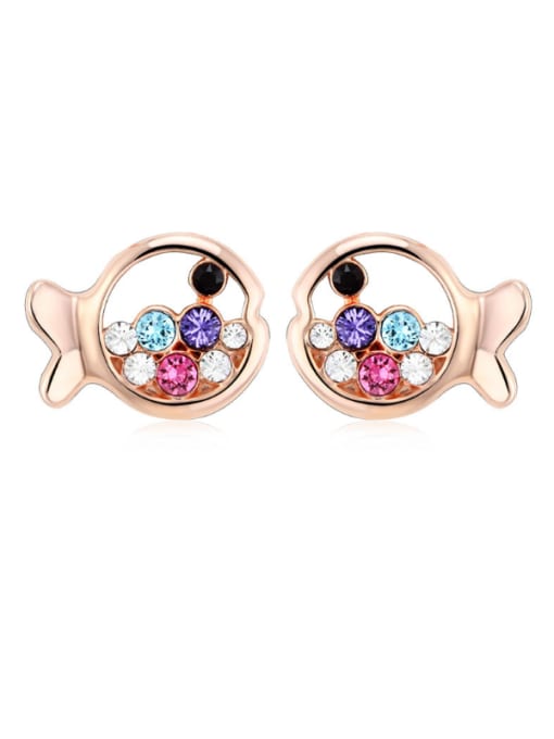 Rose Gold,Multi-color All-match Female Crystal Fish Shaped stud Earring