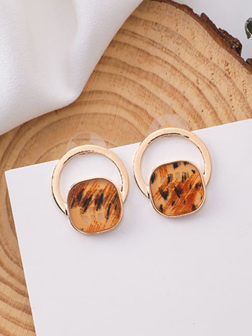 A square section Alloy With Rose Gold Plated Punk Geometric Leopard Stud Earrings
