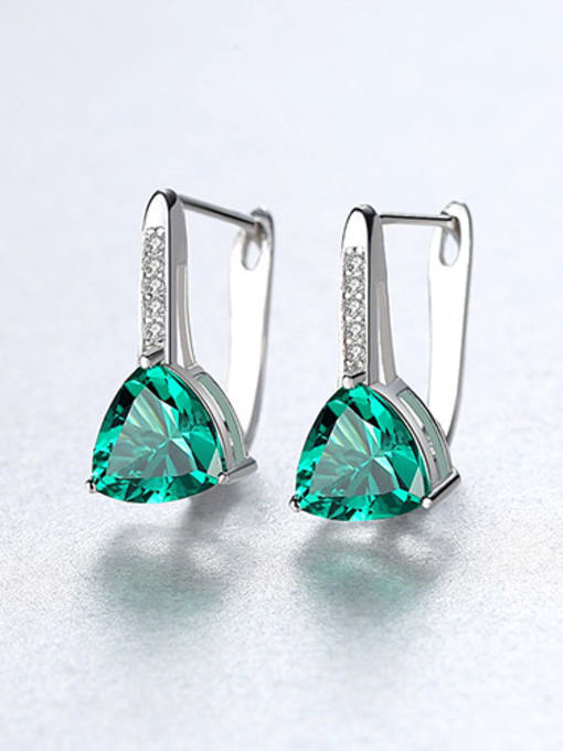 Green 925 Sterling Silver With Silver Plated Fashion Triangle Stud Earrings