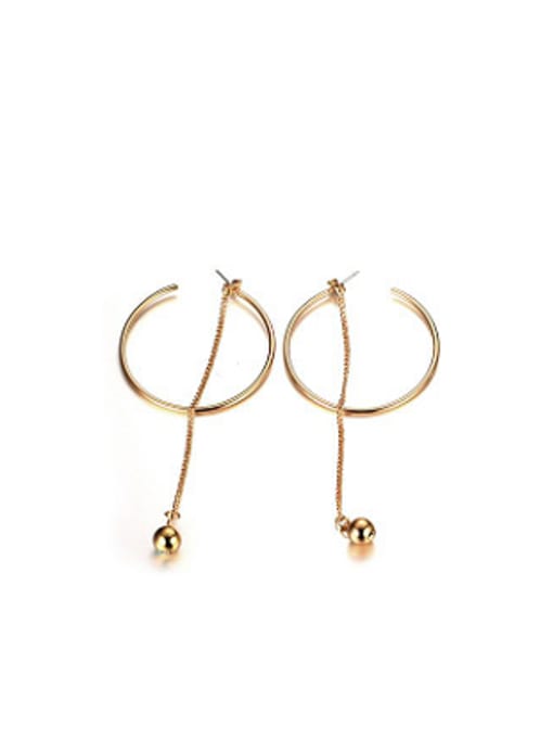 CONG Personality Round Shaped Gold Plated Titanium Drop Earrings 0