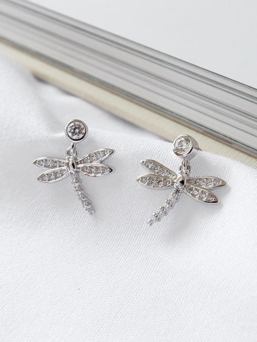 DAKA Sterling Silver with tiny Zirconia Dragonfly ear studs 2