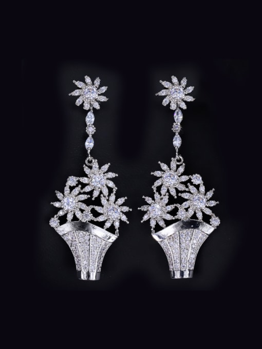 925 Needles Western Style Noble Luxury Shining Zircons Drop Earrings