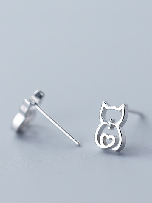 Rosh 925 Sterling Silver With Silver Plated Hollow Cute Cat Stud Earrings 1